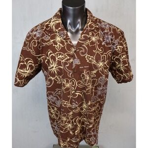 Mens Paradise Style Hawaiian Shirt Button Front Size XXL Floral Brown Vintage